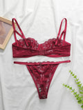 charming French Style Lace Lingerie Set - ultra-thin red lace Bra & Thong Sexy ultra-thin Underwear, Ideal Gift for Her YS2451