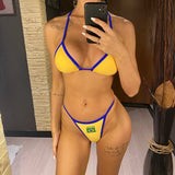 G-string Thong Brazilian Bikini Women Swimwear Female Swimsuit Two-pieces Bikini set Bather Brasil Flag Bathing Suit V6092
