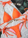 Wrap Around Halter Metal Chains Bikinis 2025 Diamond Bikini Women Swimsuit Female Swimwear Two Pieces Bikini set Bathing Suit