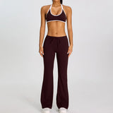 Breathable Yoga Suit for Women Color Contrast Shockproof Sports Bra Drawstring High Waist Pants Gym Running Fitness Suits