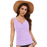 Women Bikini Tankini Top Front Knot Ruched Swimsuit V Neck Bathing Suit Swim Top Cross Back Swimwear Tops Summer Beach Wear