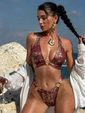 Shiny White Gradient Bikinis Sets Women Sexy Metal Ring Linked Push Up Bra High Waist Swimsuit Summer Bathing Suit Swimwear 2026