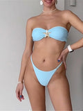 New Metal Star Bandeau High Cut Thong Bikini Women Swimwear Female Swimsuit Two-Pieces Bikini Set Bather Bathing Suit Swim V6422