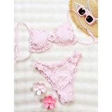 Wrinkled Crinkled Frilled Bikini Female Swimsuit Women Swimwear Two-pieces Bikini set Brazilian Bather Bathing Suit Swim V8053