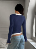 Women's Y2K Fake Two Piece Long Sleeve Cami Top, Fashion Slim Fit Sexy Streetwear T-Shirt