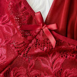 Elegant Transparent Red Lingerie Women's Underwear Sleepwear Lace Nightdress Panty Pijamas Sets Female Babydoll