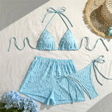 4 Colors Sexy Halter Bikini Female Swimsuit Three-pieces Bikini set With Shorts Women Swimwear Bather Bathing Suit Swim V7843W