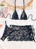 S - XL Three-pieces Bikini set With Skirt Flowers Sequins Bikini Female Swimsuit Women Swimwear Bather Bathing Suit Swim V7864