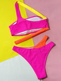 Splicing Asymmetric One Shoulder Bikini Female Swimsuit Women Swimwear Two-pieces Bikini Set High Cut Bather Bathing Suit Swim