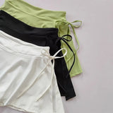 Women's sports yoga short skirt, badminton tennis skirt pants with inner pockets and side slit straps