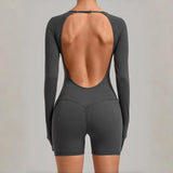 Women's Yoga Jumpsuits Sports Fitness Hip-lifting Long-sleeved Backless Running Training Workout Gym Shorts One-piece Bodysuits