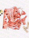 3 Pieces Triangle Halter String Bikini Long Sleeve Swimsuit Women Swimwear Female Bathers Bathing Swimming Swim Suit