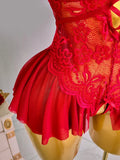 Elegant Lace Halter Neck Teddy Bodysuit With Bow Detail And Ruffled Hem Sexy Women's Lingerie