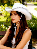Women Shiny Sequined Wide Brim Cowboy Hat Western Style Sun Cap for Club Party
