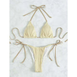 Sexy Wrinkled Halter Brazilian Bikini Female Swimsuit Women Swimwear Two-Pieces Bikini Set Bather Bathing Suit Swim Lady V4101