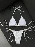 Sexy Yellow 3D Flower Micro Bikini 2026 Women Hole Out Stone Strap Push Up Bra Thong Swimsuit Holiday Bathing Suit Swimwear