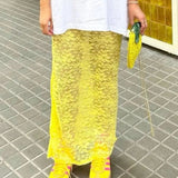 Women's Summer Lace Long Skirts Elegant Low Waist Solid Color See-Through Midi Skirts Slim Fit Skirts