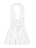 Bowknot White Backless Beach Summer Women's Dress Deep V Neck Cotton Short Vestidos Sexy Sleeveless Halter New in Dress 2025