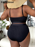0XL - 4XL Ribbed Bikini Large Size Swimwear Plus Size Women Swimsuit Female Two-Pieces Bikini Set Bather Bathing Suit Swim V4987