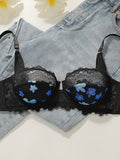 Women's Sexy Lace Splice Floral Pattern Bra Set with Steel Ring Gathered Support Easy Wash Quick Dry Underwear Set YS2991