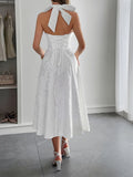 White Jacquard Backless Bow Evening Party Dress Women Robes Backless Elegant Sexy Dress Bodycon Long Summer Dress Vestidos