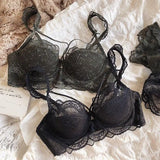 MOYISU Sexy French Lace Bralette Small Bust Cup Bra Set with Removable Straps & Push Up Pads, Soft Underwire Thin Girls Bra Top