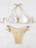 Sparkling Halter Bra Cup Bikini Women Swimwear Female Swimsuit Two-pieces Bikini Set Metal Rings Bather Bathing Suit Swim Lady