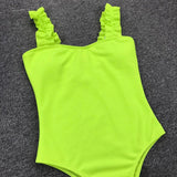 Sexy White Frill Trim Ruffled Ribbed Female Swimwear One Piece Swimsuit Women Monokini High Cut Bather Bathing Suit Swim Lady