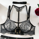 Toucheart 5 Piece Sexy Embroidery Underwear Set for Women Mesh Patchwork See-through Halter Underwear Garters Sexy Lingerie Set