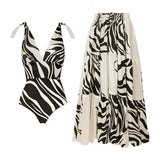 2025 Women's Sexy Two Piece Swimsuit Set Deep V Black White Stripe Print High End Sensation Swimwear for Ladies