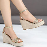 Comfy Walk Big Size 43 Summer Rome Espadrilles Sandals Women Ankle Strap Sandals High Heels Wedges Shoes Gold Platform Sandal