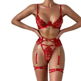 Bikini Fashion Sexy Plot Person Flame Metal High-End Temptation Slim Sexy Lingerie Four-Piece Set