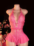 Women's Bodysuit Rose Crotchless Adult Erotic Sexy Lingerie Lace Deep V-neck Temptation Underwear Valentine's Gift