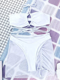 3 Pieces Criss Cross Halter Bikini 2026 Women & Beach Skirt Swimwear Female Sexy Swimsuit Beachwear Bathing Swimming Suit
