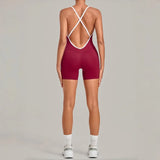 Women's Seamless Yoga Jumpsuits Fitness Sports Gym Hip-lifting Sleeveless One-piece Backless Workout Training Shorts Jumpsuit
