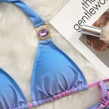 3 Colors Sexy Bikini Women Gradient Swimwear Swimsuit Luxe Crystal Diamond Halter Knot Strap Bikinis Set Bathing Suit Biquinis