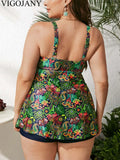 VigoJany 2026 Sexy Print Strapped Plus Size Tankini Set Women High Waist Push Up Big 2 Piece Swimsuit Beach Large Bathing Suit