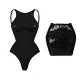 2026 2Pcs Sexy Women One Piece Swimsuit Female Swimwear Solid Biquini High Cut Monokini Push Up Swim Suits Bathingsuit Beachwear