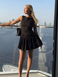 Foridol Bowknot Pleated Tank Short Dress for Women Sleeveless Casual Party Short Dress Female Casual Autumn Winter Dress