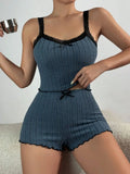 Summer Sling Pajamas Set for Women Sleepwear Homewear Female Sense Lace Crop Tops and Shorts Pijamas Loungewear