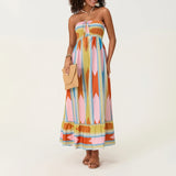 Women's Sleeveless Strapless Long Dress Bohemian Sleeveless Drawstring Loose Tube Dress Summer Holiday Beach Dress