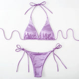 Sexy 13 Colors Halter Satin Brazilian Bikini Women Swimwear Female Swimsuit Two-pieces Bikini set Bather Bathing Suit Swim V4966
