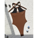 S - XL 7 Colors Lace Up High Neck Full Back Women Swimwear One Piece Swimsuit Female High Leg Cut Bather Bathing Suit Swim V6272