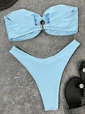 Wrinkled Fishnet Strapless Bandeau Bikini Women Swimsuit Female Swimwear Two-pieces Bikini set High Cut Bather Bathing Suit Swim