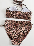 NEW Large Plus Size 2 Pieces Bikini High Waist Swimsuit Women Leopard Swimwear Female Bather Bathing Swimming Swim Suit
