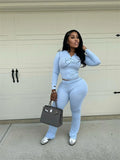 2026 New Women Ins Fashion Solid Color Sexy Straight Shoulder Contrast Stitch Long Sleeve 2 Piece Outfit