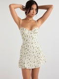 Ahagaga Fashion Sexy Flower Printed Women Short Dresses Streetwear Regular Casual Strapless Sleeveless Slim Sheath Vestidos Robe