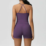 Women's Slim Shoulder Yoga Vest High Waisted Waist Hugging Naked Yoga Three Part Shorts Exercise Set Popular Fitness Clothing