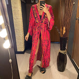 New 10 Colors Printed Long Sleeve With Belt Tunic Beach Cover Up Cover-ups Beach Dress Beach Wear Beachwear Female Women V4521