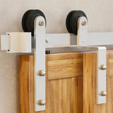 Straight Strap Brushed Nickel Single Bypass Barn Door Hardware Kit